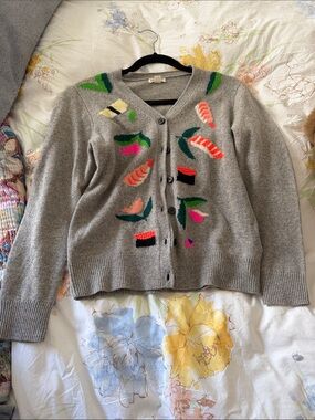 Crewcuts Gray Cardigan with Multicolor Embroidered Accents